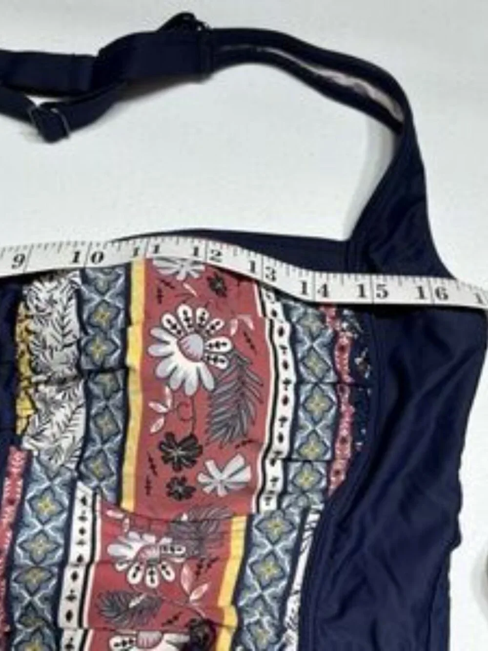 Boho Floral Navy One Piece Swimsuit Tummy Control Ruched Bathing Suit Large - Picture 3 of 10